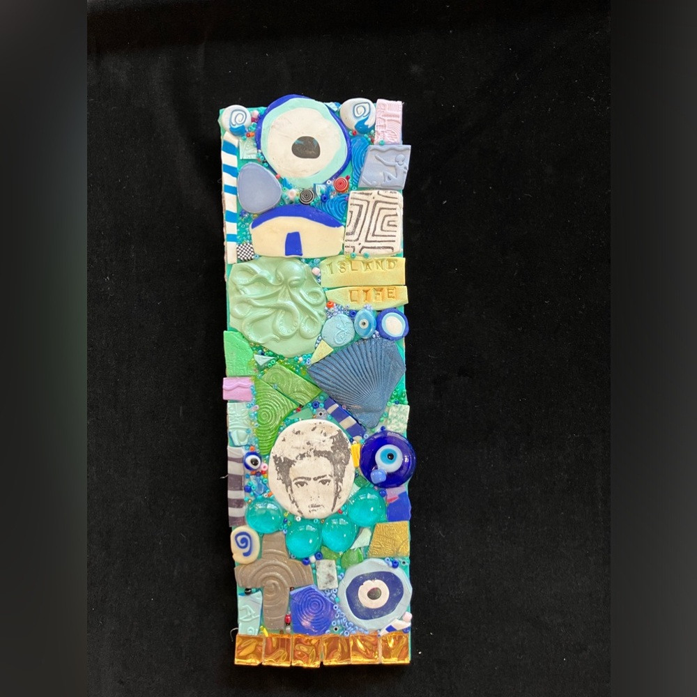 Handmade Clay Mosaic Art “Island Life” Polymer Clay Original On Wood  12”